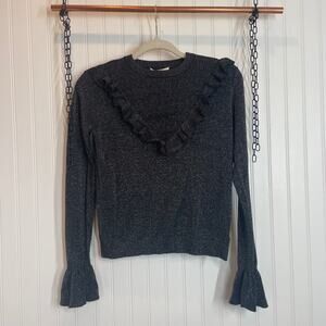 Les Coyotes de Paris Women’s Black Metallic Ruffled Crew Neck Sweater Size S
